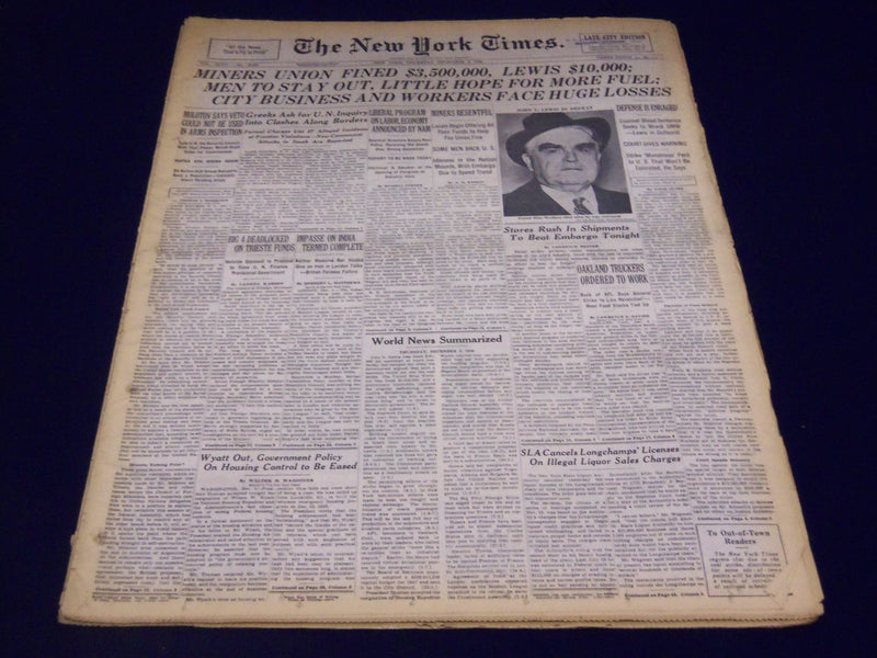1946 DECEMBER 5 NEW YORK TIMES - MINERS UNION FINED $3,500,000 - LEWIS - NT 873
