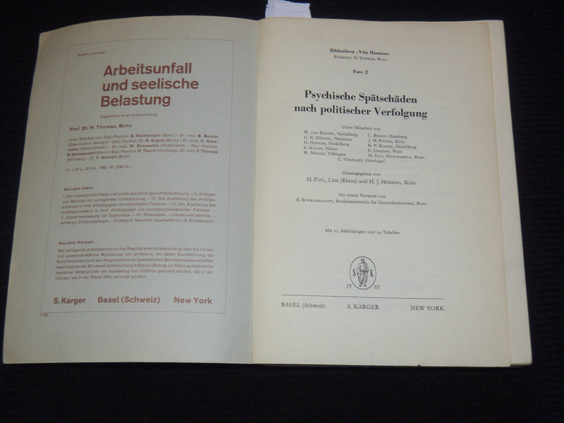 1963 PSYCHISCHE SPATSCHADEN NACH POLITISCHER VERFOLGUNG BOOK - J 9563