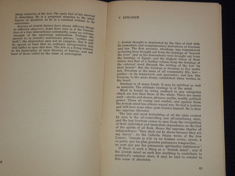 1954 JEWISH THOUGHT AS A FACTOR IN CIVILIZATION BOOK BY LEON ROTH - J 9576