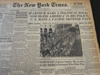 1951 APRIL 19 NEW YORK TIMES - M'ARTHUR BARS A POLITICAL ROLE - NT 5842