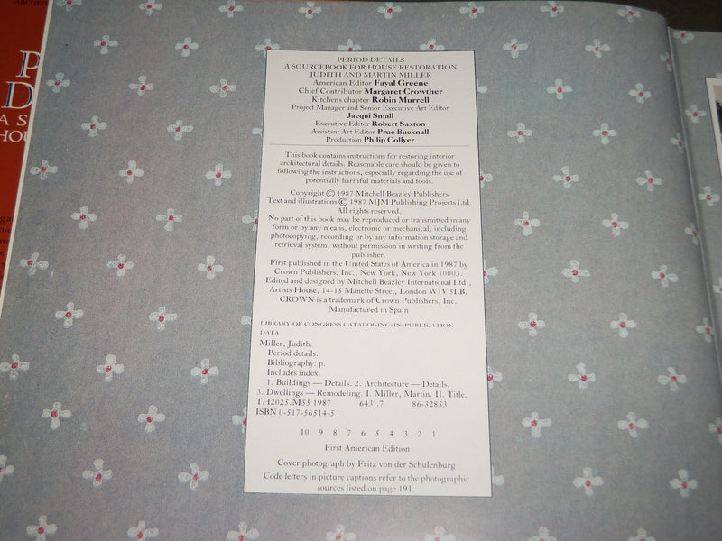 1987 PERIOD DETAILS SOURCE BOOK FOR HOUSE RESTORATION -FIRST AMERICAN EDN- D 160