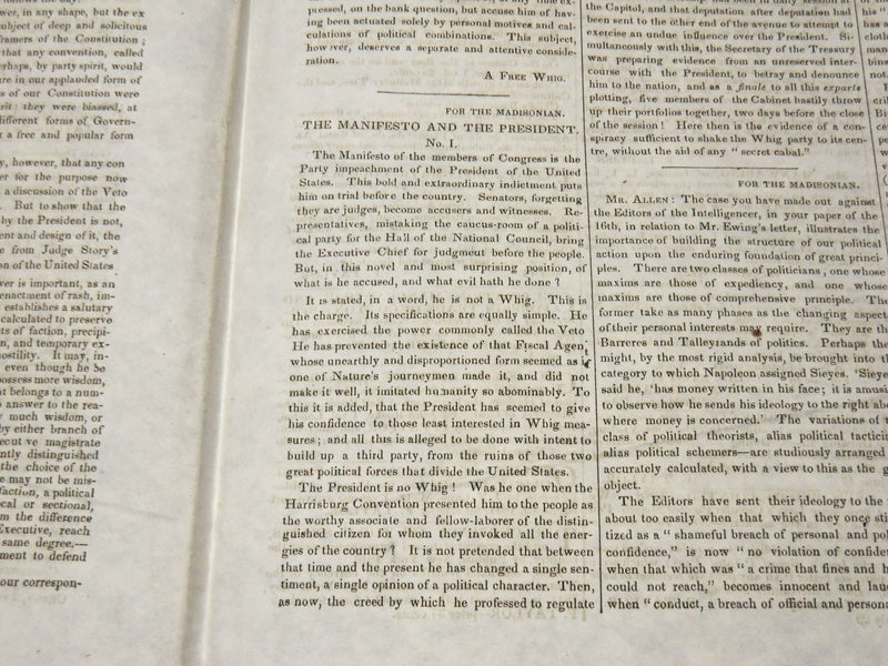 1841 THE MADISONIAN NEWSPAPERS LOT OF 5 - WASHINGTON CITY - NP 3877L