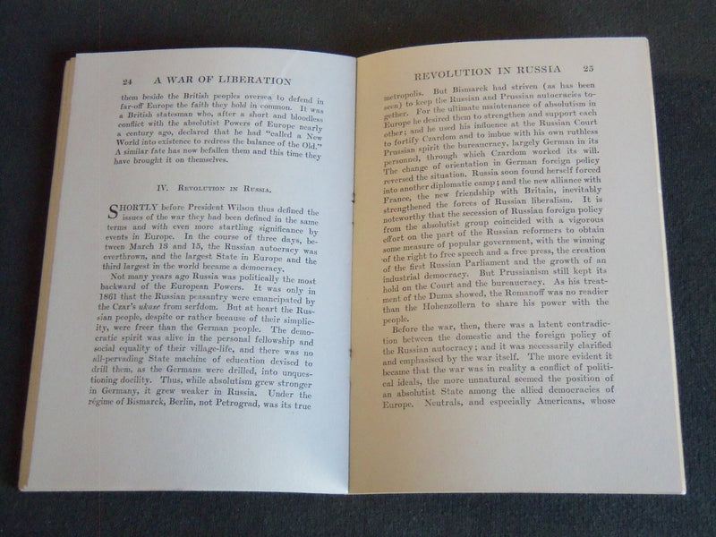 1917 A WAR OF LIBERATION SOFTCOVER BOOK - NEW YORK - GEORGE H. DORAN - J 7222