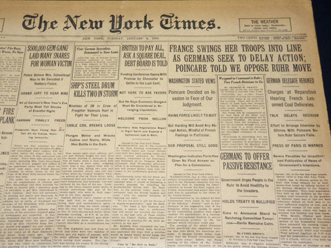 1923 JANUARY 9 NEW YORK TIMES - FRANCE SWINGS TROOPS INTO LINE - NT 7895