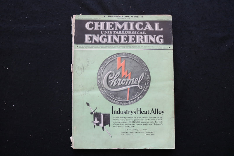 1928 SEP CHEMICAL ENGINEERING MAGAZINE - INDUSTRY'S HEAT-ALLOY COVER - E 10264