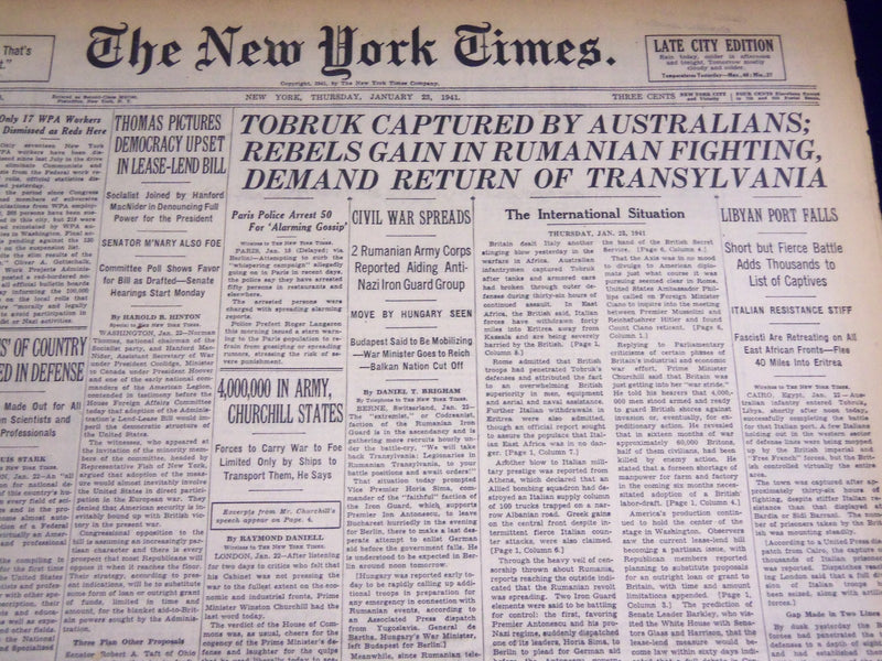 1941 JAN 23 NEW YORK TIMES - TO BRUK CAPTURED BY AUSTRALIANS - NT 1517