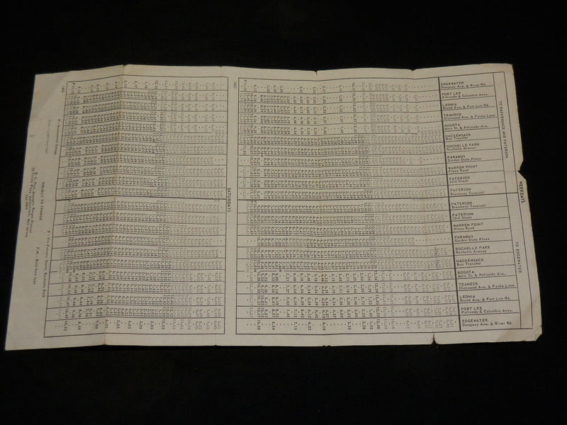 1970 HUDSON RIVER BUS SCHEDULE - FORT LEE - GRANTWOOD - J 6123
