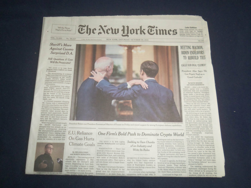 2021 OCTOBER 30 NEW YORK TIMES - MEETING MACRON, BIDEN ENDEAVORS TO REBUILD TIES