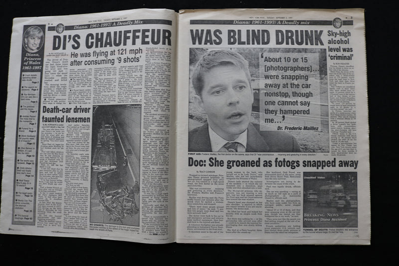 1997 SEP 2 NEW YORK POST NEWSPAPER -PROINCESS DIANA'S DRIVER WAS DRUNK - NP 8917