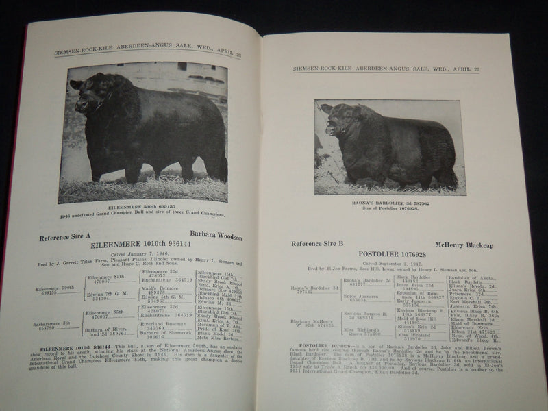 1952 SIEMSEN, ROCK, KILE ABERDEEN ANGUS SALE CATALOG LOT OF 2 - IOWA - J 9105