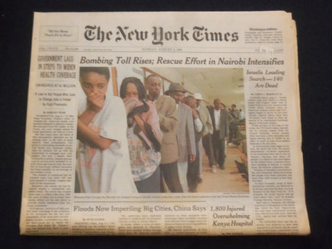 1998 AUGUST 9 NEW YORK TIMES NEWSPAPER - NAIROBI BOMBING TOLL RISES - NP 7126