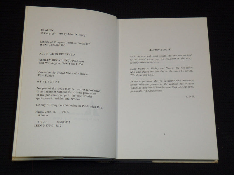 1980 KLAUSEN HARDCOVER BOOK SIGNED BY JOHN D. HEALY - KD 7726
