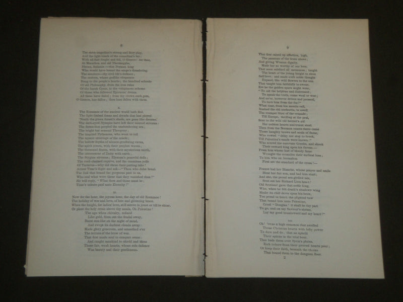 1841 PLASMION POEM - PHILOMATHEAN EUCLEIAN SOCIETIES - NEW YORK - J 4732