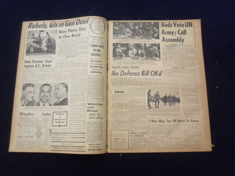 1958 JULY 19 BOSTON DAILY RECORD NEWSPAPER - GI'S OPEN FIRE IN BEIRUT - NP 6360