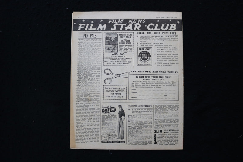 1952 MARCH 29 FILM NEWS MAGAZINE - DEBORAH KERR & ROBERT TAYLOR COVER - E 26089