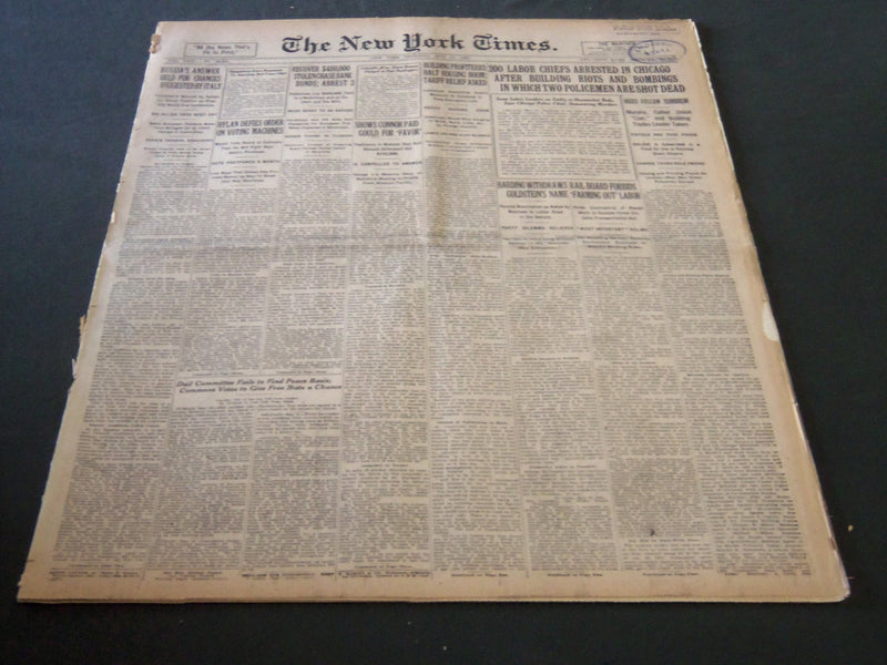 1922 MAY 11 NEW YORK TIMES - 200 LABOR CHIEFS ARRESTED IN CHICAGO - NT 5822