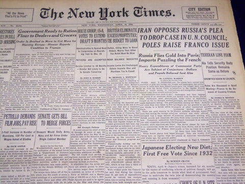 1946 APRIL 10 NEW YORK TIMES - CHOICE OF U. N. SITE SLATED - NT 3158