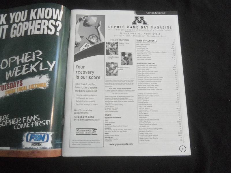 2006 OCTOBER 7 FOOTBALL PROGRAM - UNIV OF MINNESOTA VS PENN STATE UNIV - B 5534R