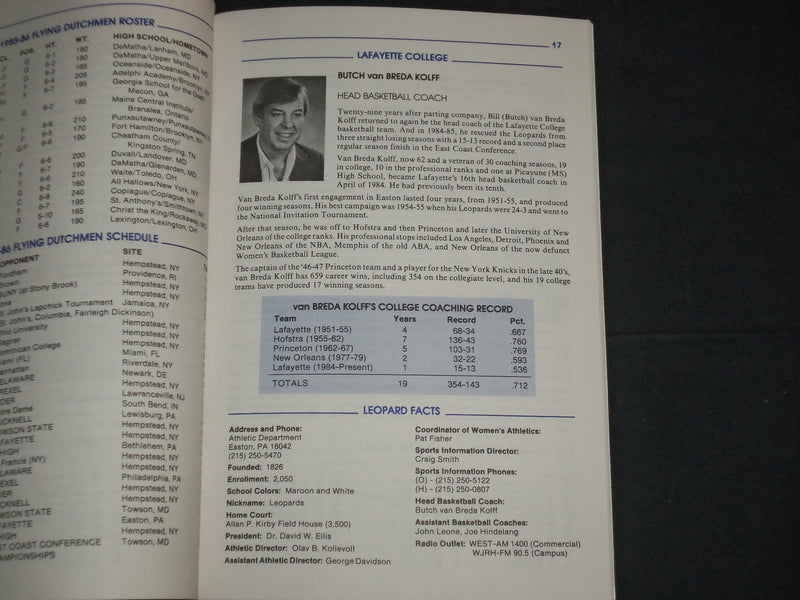 1985-1986 EAST COAST CONFERENCE BASKETBALL MEDIA GUIDE - J 3778