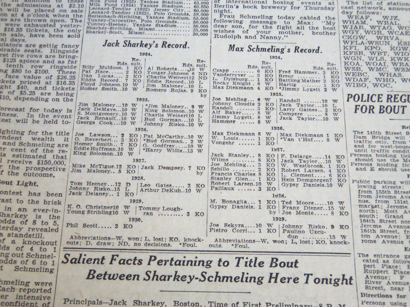 1930 JUNE 12 NEW YORK TIMES - SHARKEY 8-5 FAVORITE TO BEAT SCHMELING - NT 5624