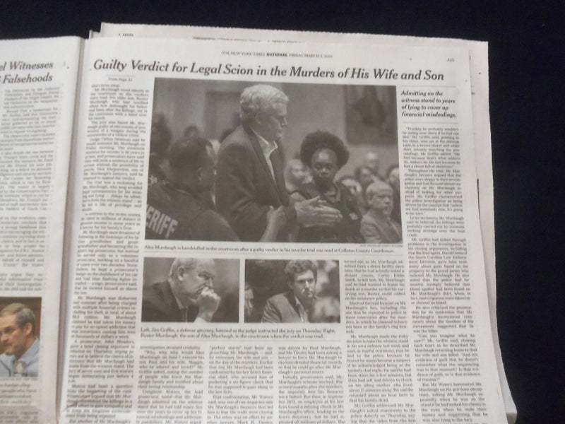 2023 MARCH 3 NEW YORK TIMES - GUILTY VERDICT FOR ALEX MURDAUGH IN MURDER TRIAL