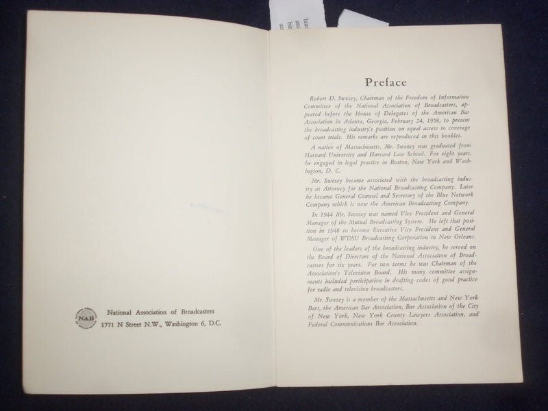 1958 A STATEMENT BY ROBERT D. SWEZEY BEFORE THE AMERICAN BAR ASSOCIATION -J 9485