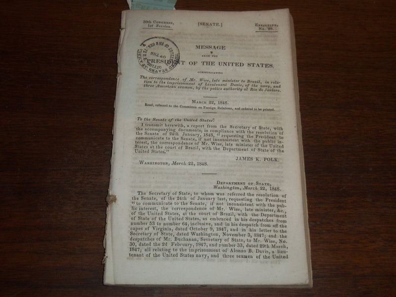 1848 MARCH 22 PRESIDENT JAMES K. POLK MESSAGE - MR. WISE - K 1237