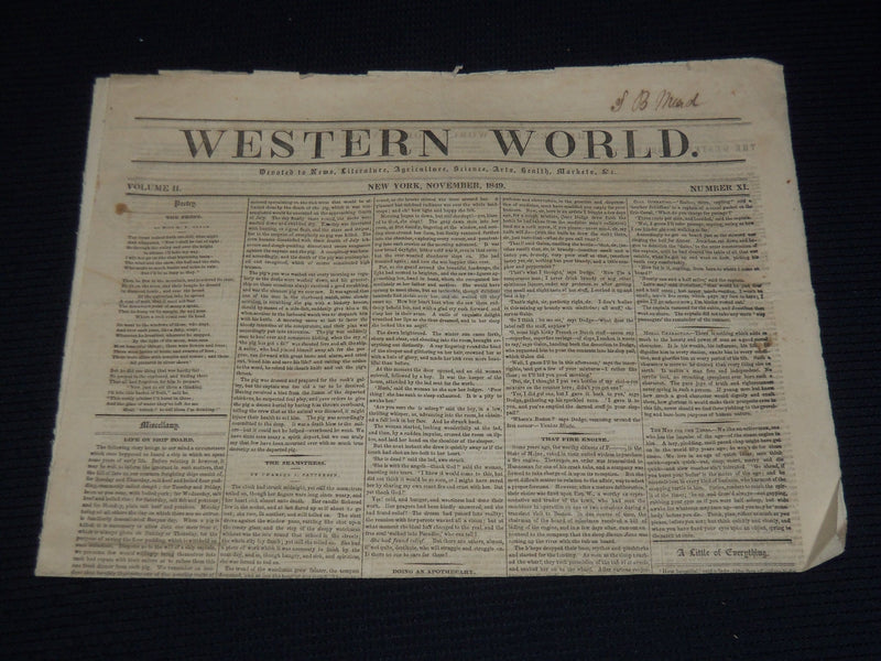 1849 NOVEMBER WESTERN WORLD NEWSPAPER - ASTOR PLACE RIOT - NP 3879N
