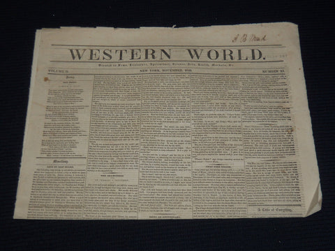 1849 NOVEMBER WESTERN WORLD NEWSPAPER - ASTOR PLACE RIOT - NP 3879N