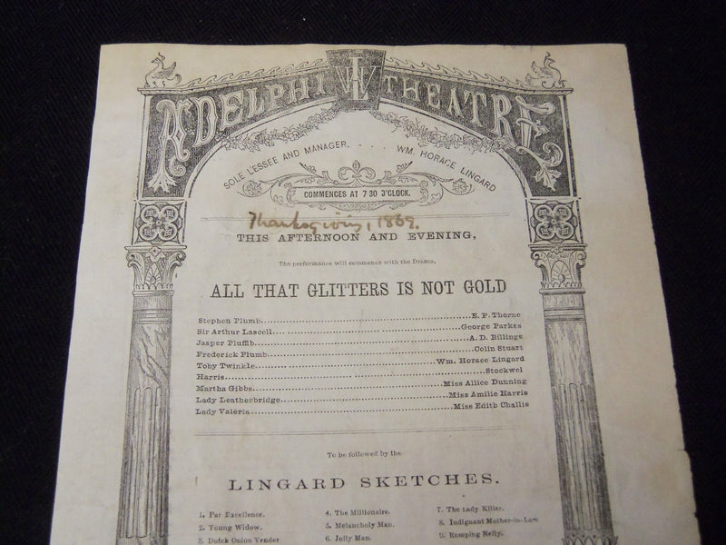 1869 ADELPHI THEATRE HANDBILL - ALL THAT GLITTERS IS NOT GOLD - J 5390