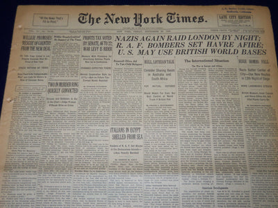 1940 SEPTEMBER 20 NEW YORK TIMES - NAZIS AGAIN RAID LONDON BY NIGHT - NT 180