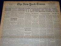 1940 SEPTEMBER 20 NEW YORK TIMES - NAZIS AGAIN RAID LONDON BY NIGHT - NT 180