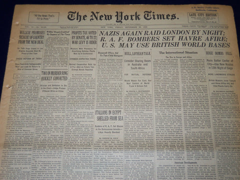 1940 SEPTEMBER 20 NEW YORK TIMES - NAZIS AGAIN RAID LONDON BY NIGHT - NT 180