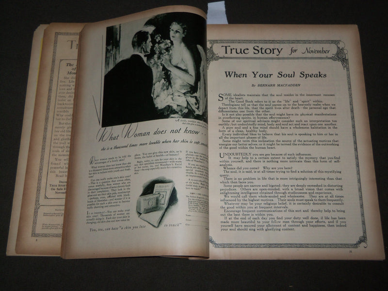 1928 NOVEMBER TRUE STORY MAGAZINE - GERTRUDE OLMSTEAD COVER- J 2827