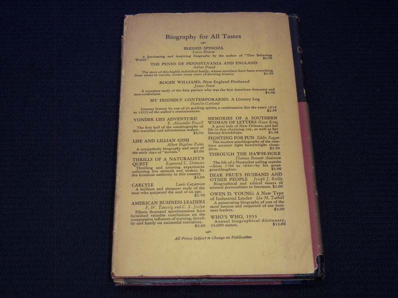 1932 MY FRIENDLY CONTEMPORARIES A LITERARY LOG BOOK BY HAMLIN GARLAND - KD 7820
