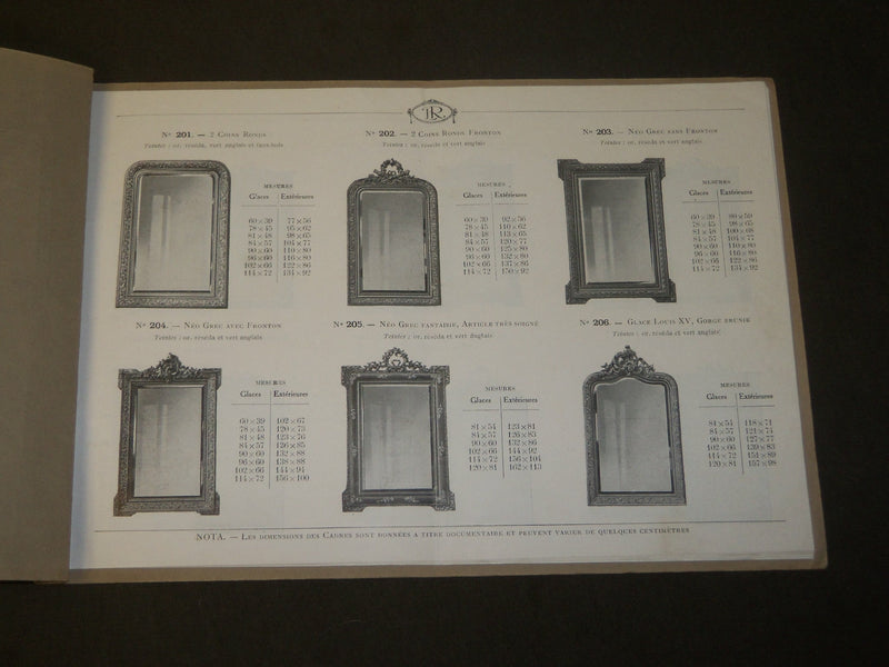 1900'S GLACES NUES ET ENCADREES FRENCH CATALOG - GLASS - FRAMES - J 3821