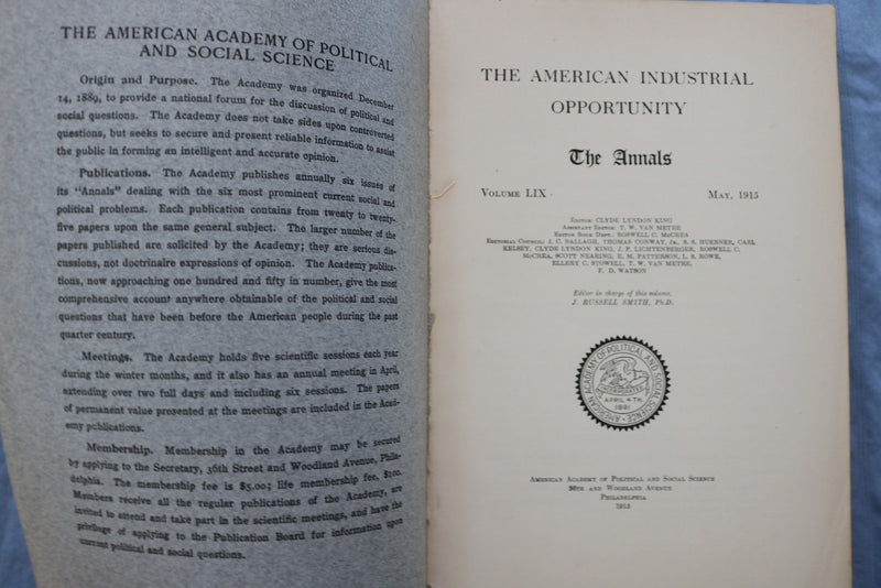 1915 MAY THE AMERICAN INDUSTRIAL OPPORTUNITY - SOFTCOVER BOOK - K 2990