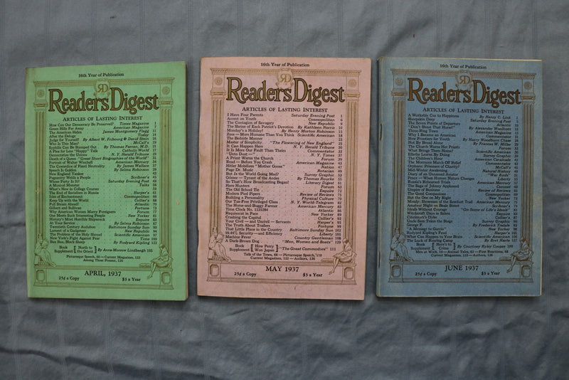 1937 READER'S DIGEST MAGAZINE - COMPLETE YEAR - LOT OF 12 - O 3872