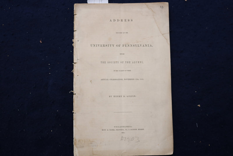 1881 UNIVERSITY OF PENNSYLVANIA ALUMNI SOCIETY ADDRESS SOFTCOVER BOOK BY - K 841