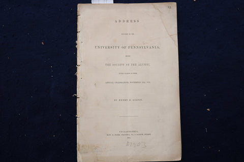 1881 UNIVERSITY OF PENNSYLVANIA ALUMNI SOCIETY ADDRESS SOFTCOVER BOOK BY - K 841
