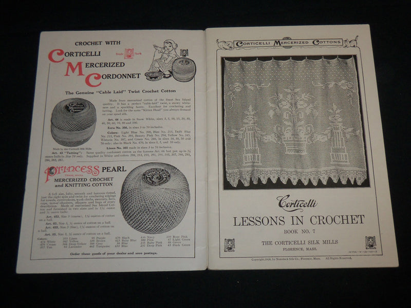 1920 CORTICELLI LESSONS IN CROCHET BOOK NO. 7 - NICE PHOTOS - J 6716