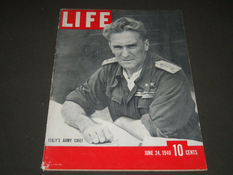 1940 JUNE 24 LIFE MAGAZINE - ITALY'S MARSHALL RODOLFO GRAZIANI COVER - L 188