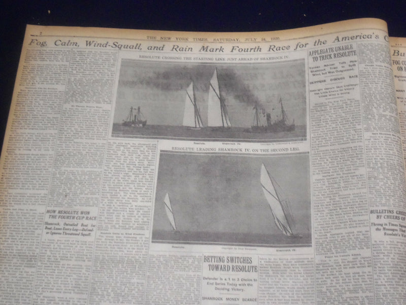 1920 JULY 24 NEW YORK TIMES - RESOLUTE WINS CUP TO BE DECIDED TODAY - NT 9339