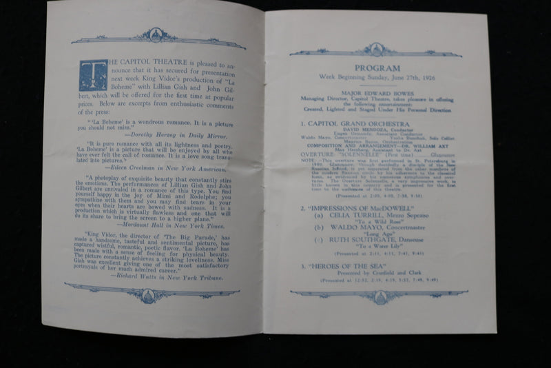 1922-1928 THE CAPITOL THEATRE MOVIE PROGRAMS - LOT OF 3 - JOHN GILBERT - K 1956