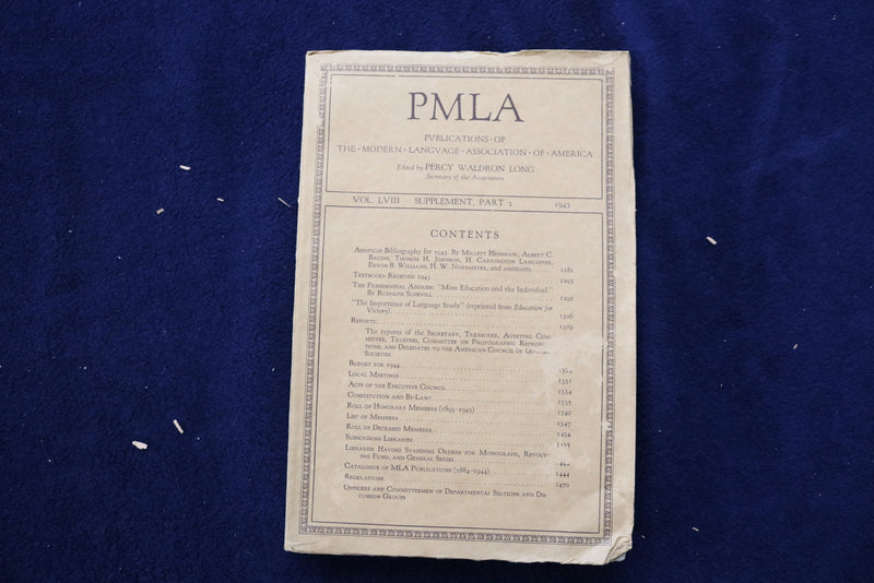 1943 PUBLICATIONS OF THE MODERN LANGUAGE ASSOC. OF AMERICA(PMLA)-LOT OF 3-O 3431