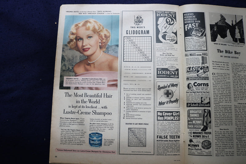 1952 APRIL 6 THIS WEEK MAGAZINE - ANN SHERIDAN-VIRGINIA MAYO ADS - E 22941