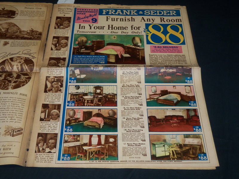 1936 JULY 26 PITTSBURGH PRESS SUNDAY METOR GRAVURE - MCGRAW -HUGGINS - NP 4544