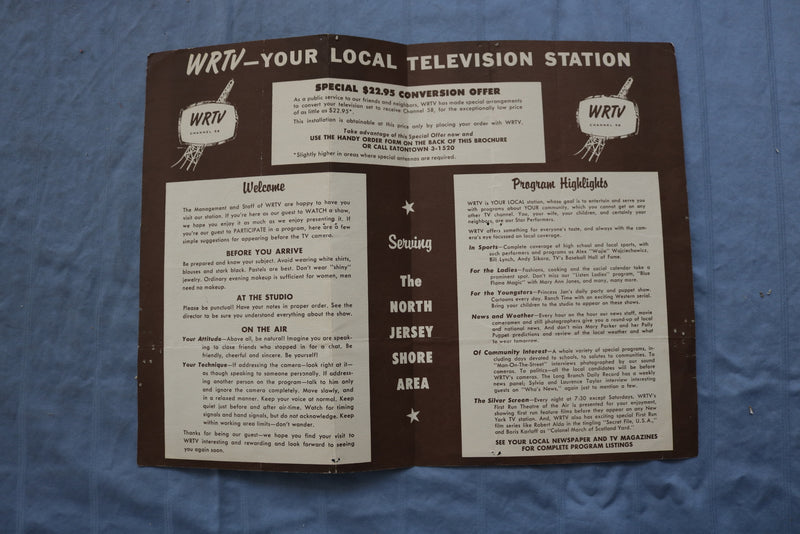 1950'S WRTV CHANNEL 58 BROCHURE - EATONTOWN, NEW JERSEY - K 707