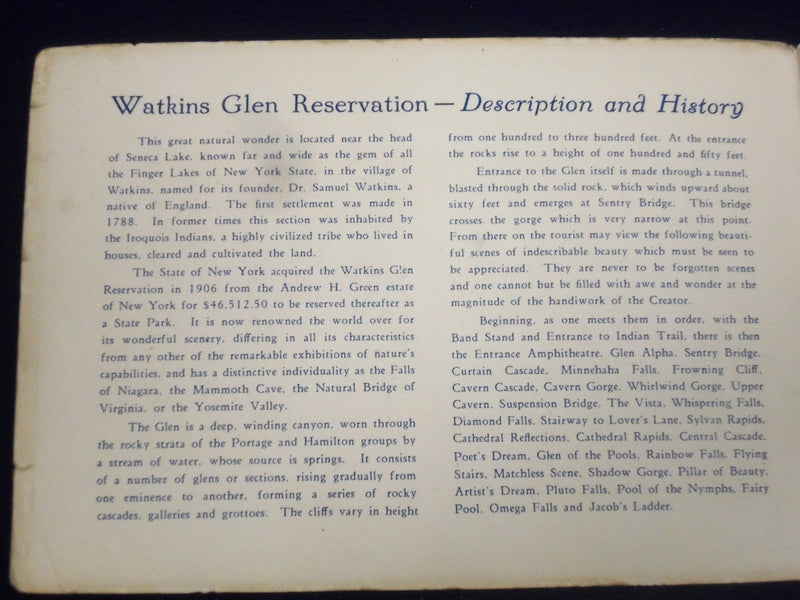 1920'S 34 VIEWS HISTORY OF WATKINS GLEN NEW YORK BOOK - GREAT PHOTOS - J 1876