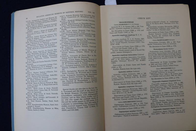1967 A CHECK LIST OF RECENT AMPHISBAENIANS SOFTCOVER BOOK BY CARL GANS - K 955